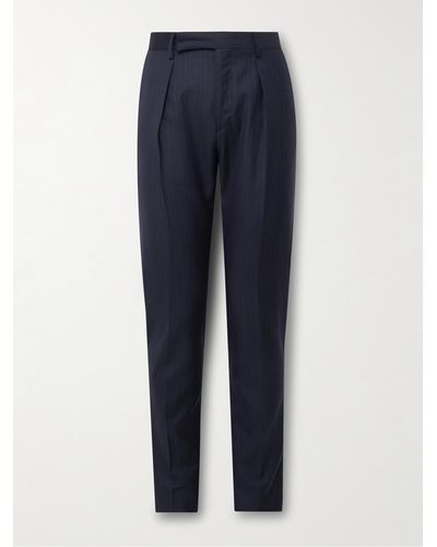 Paul Smith Slim-fit Straight-leg Pleated Pinstriped Wool-twill Suit Pants - Blue