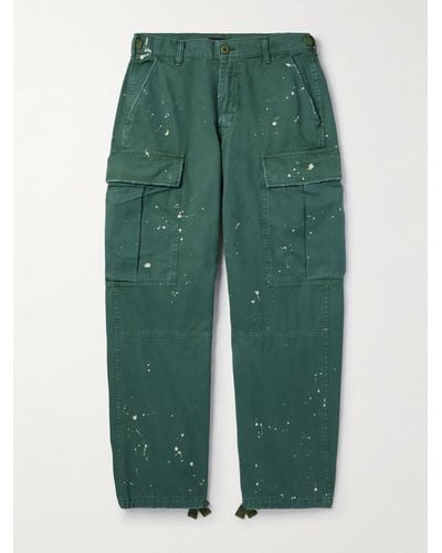 CHERRY LA Straight-leg Paint-splattered Cotton-twill Cargo Trousers - Green