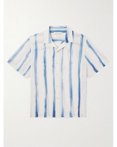 A Kind Of Guise Gioia Convertible-collar Striped Silk Crepe De Chine Shirt - Blue