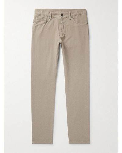 Zegna Slim-fit Cotton-blend Twill Pants - Natural