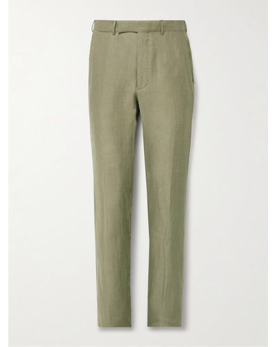 Zegna Pantaloni slim-fit in twill Oasi Lino - Verde