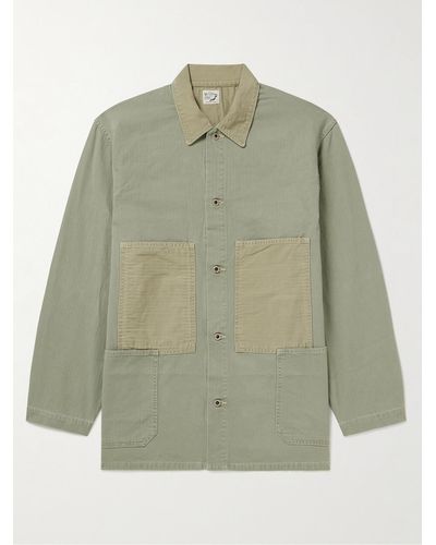 Orslow Herringbone Cotton Overshirt - Green