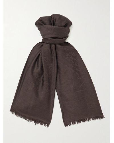 Berluti Fringed Wool And Mulberry Silk-blend Jacquard Scarf - Brown