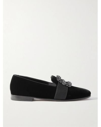 Manolo Blahnik Carlton Embellished Grosgrain-trimmed Velvet Loafers - Black