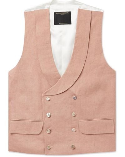 Favourbrook Sidmouth Slim-fit Shawl-collar Double-breasted Linen Waistcoat - Pink