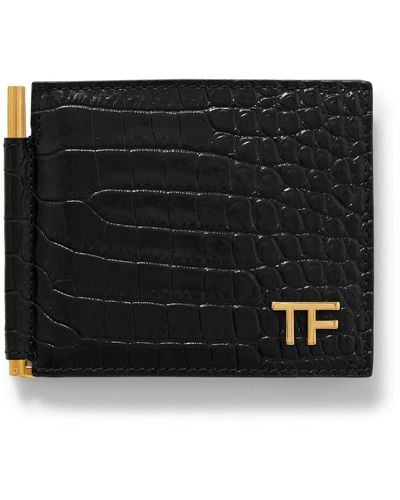 Tom Ford Logo-embellished Croc-effect Leather Billfold Wallet And Money Clip - Black