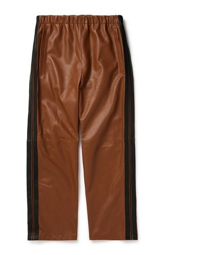 Marni Straight-leg Striped Nappa Leather Pants - Brown