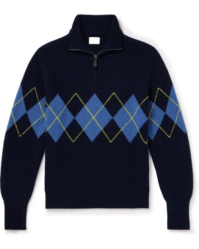 Kingsman Argylle Jacquard-knit Wool Half-zip Sweater - Blue