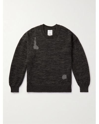 Visvim Distressed Embroidered Mohair And Linen-blend Sweater - Black
