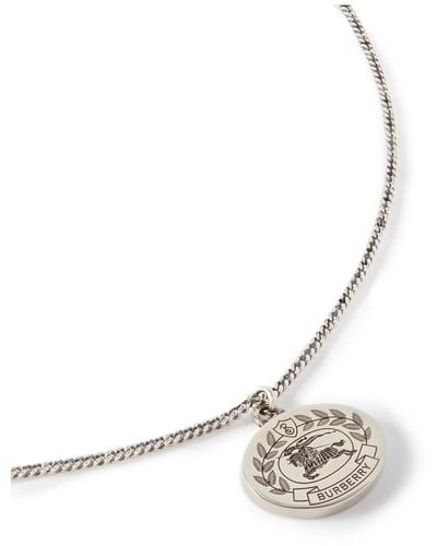 Burberry Logo-engraved Palladium-plated Pendant Necklace - Metallic