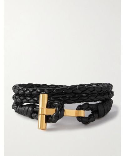 Tom Ford Woven Leather And Gold-plated Wrap Bracelet - Black