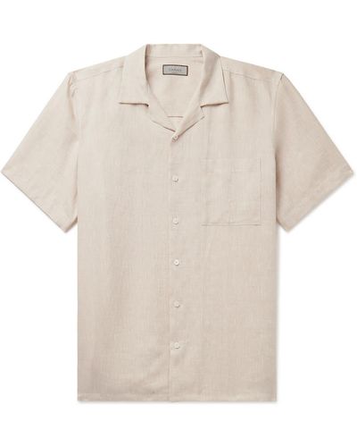 Canali Camp-collar Linen-jacquard Shirt - White