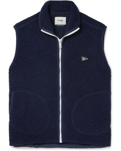 Drake's Logo-embroidered Wool-blend Fleece Gilet - Blue