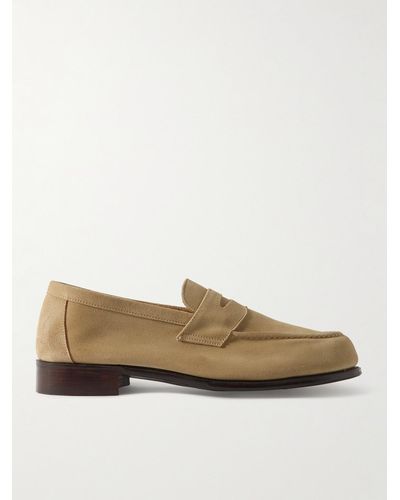 George Cleverley Cannes Suede Penny Loafers - Natural