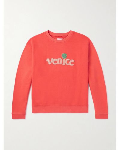 ERL Appliquéd Cotton-jersey Sweatshirt - Red
