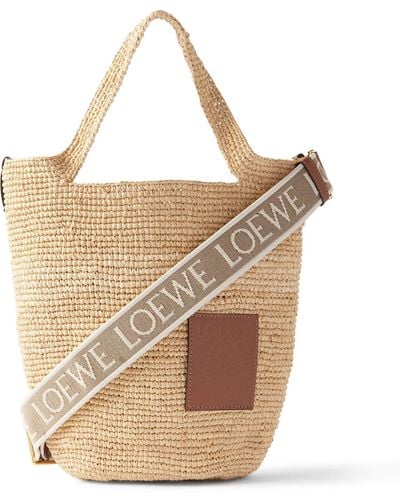 Loewe Paula's Ibiza Slit Mini Leather-trimmed Raffia Tote Bag - Natural