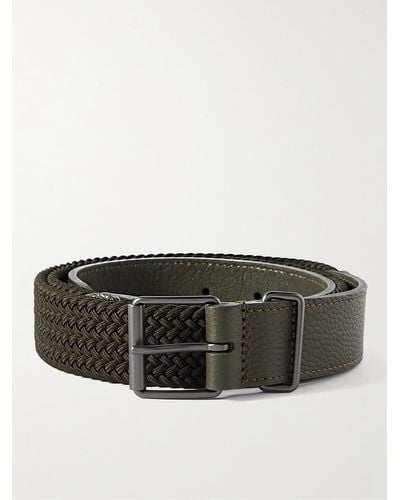 Anderson's 3cm Leather-trimmed Woven Elastic Belt - Black