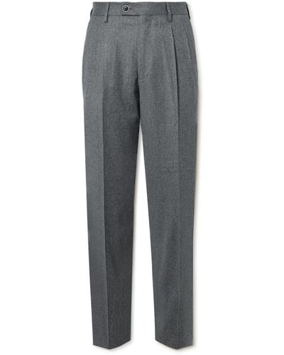 James Purdey & Sons Tapered Pleated Wool-flannel Pants - Gray