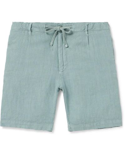 Hartford Tank Slim-fit Straight-leg Linen Drawstring Shorts - Blue