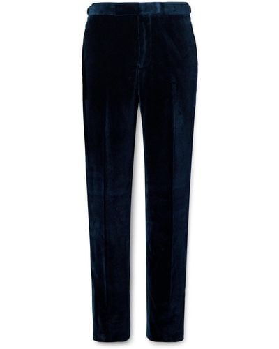 Richard James Straight-leg Cotton-velvet Tuxedo Pants - Blue