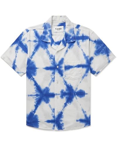Corridor NYC Sunrise Camp-collar Tie-dyed Cotton-voile Shirt - Blue