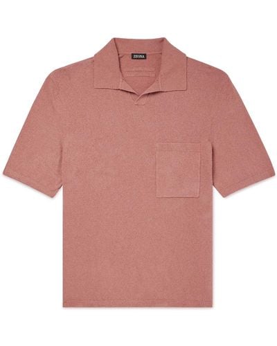 ZEGNA Knitted Cotton-blend Polo Shirt - Pink