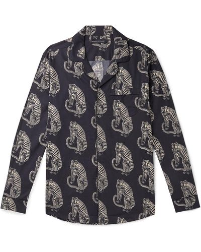 Desmond & Dempsey Sansindo Camp-collar Printed Organic Cotton-poplin Pajama Shirt - Gray
