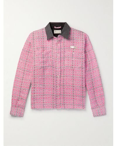 4SDESIGNS Cotton-trimmed Checked Metallic Bouclé-tweed Shirt - Pink