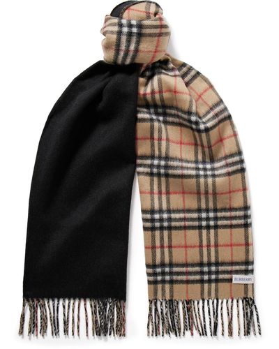 Burberry Reversible Fringed Checked Cashmere Scarf - Black
