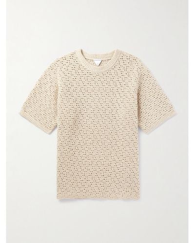 Bottega Veneta T-Shirt aus Baumwolle in Häkeloptik - Natur