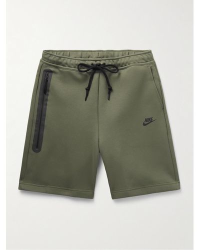 Nike Gerade geschnittene Shorts aus "Tech Fleece"-Material aus einer Baumwollmischung mit Kordelzugbund - Grün