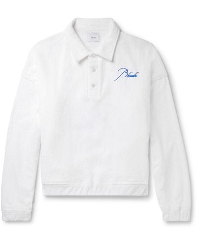 Rhude Logo-embroidered Cotton-terry Polo Shirt - White