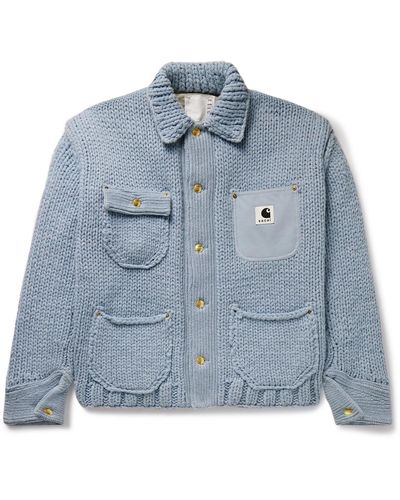 Sacai Carhartt Wip Michigan Canvas-trimmed Wool-blend Overshirt - Blue