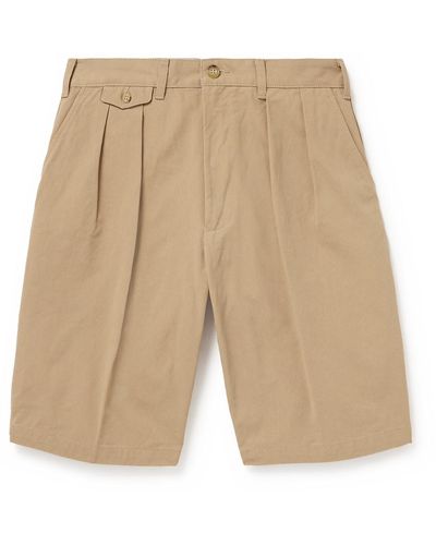 Beams Plus Wide-leg Pleated Cotton-twill Shorts - Natural