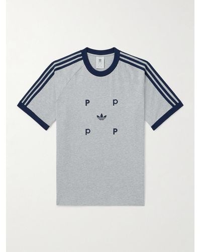 adidas Originals Pop Trading Company Logo-print Striped Cotton-jersey T-shirt - Blue