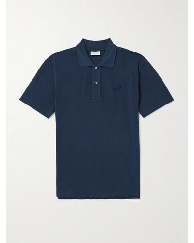 Maison Kitsuné Logo-appliquéd Cotton-piqué Polo Shirt - Blue