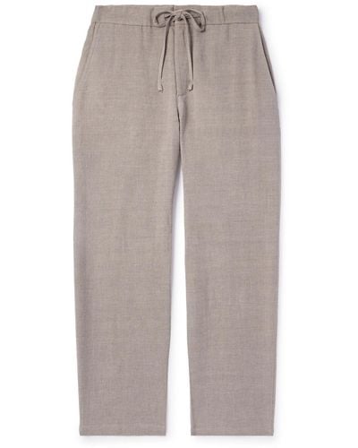 De Bonne Facture Straight-leg Linen And Wool-blend Drawstring Pants - Gray