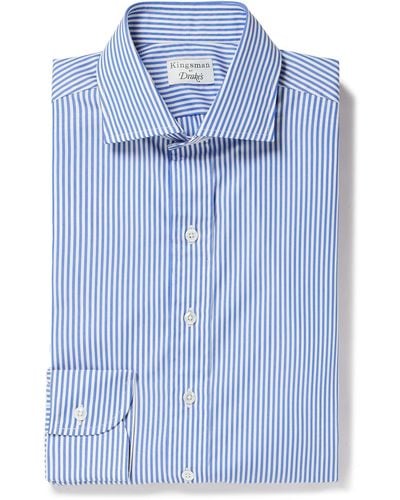 Kingsman Drake's Striped Cotton-poplin Shirt - Blue