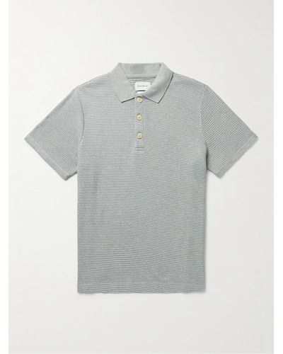 Oliver Spencer Tabley Waffle-knit Cotton-blend Polo Shirt - Grey
