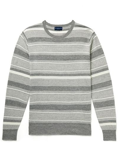 Peter Millar Keys Striped Linen And Merino Wool-blend Sweater - Gray