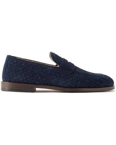 Brunello Cucinelli Woven Suede Penny Loafers - Blue