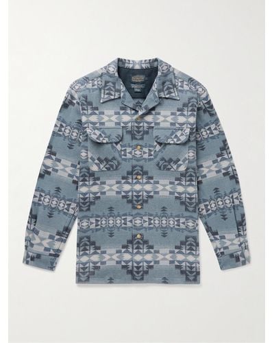 Pendleton Board Camp-collar Virgin Wool-jacquard Shirt - Blue