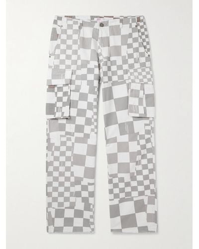 ERL Straight-leg Distressed Checked Cotton-canvas Cargo Trousers - Grey
