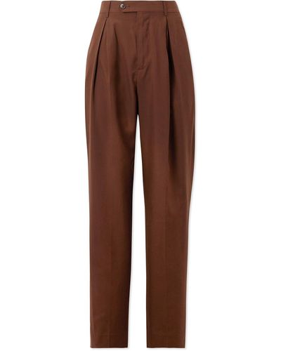 Umit Benan Pleated Silk Pants - Brown