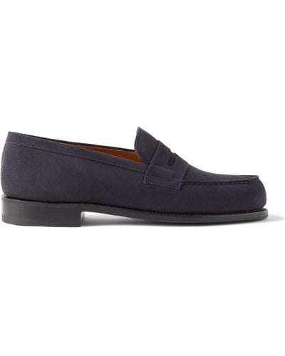 J.M. Weston 180 Moccasin Suede Penny Loafers - Blue