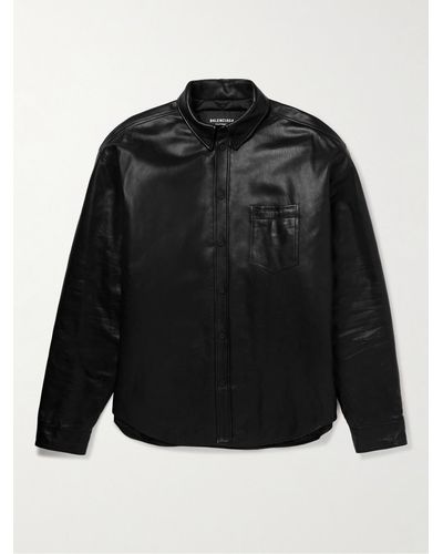 Balenciaga Button-down Collar Padded Leather Overshirt - Black