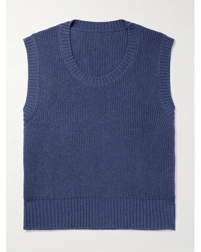 STÒFFA Ärmelloser Pullover aus Kaschmir in Rippstrick - Blau