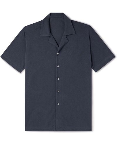 STÒFFA Camp-collar Cotton-piqué Shirt - Blue