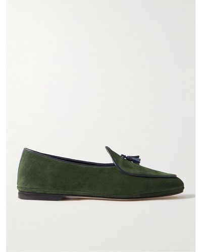 Rubinacci Marphy Leather-trimmed Suede Tasselled Loafers - Green