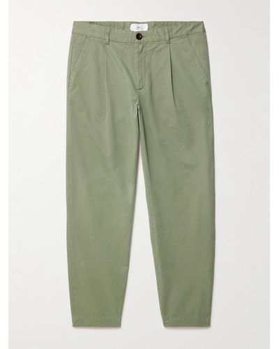 MR P. Tapered Pleated Garment-dyed Cotton-blend Twill Trousers - Green